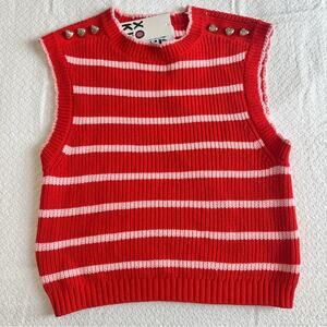 Kerri Rosenthal XOXO Red Striped Sweater Vest Heart Smiley Face NEW Small